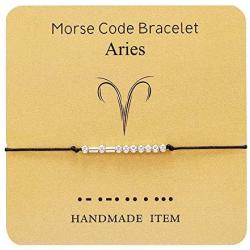 TASHA Morse Code Friendship Bracelets 12 Constellation Zodiac Secret Message Bracelet for Friend Couples Women Girls Men Astrology Horoscope Bracelet Gift Jewelry