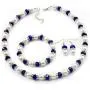 Avalaya White & Royal Blue Imitation Pearl Bead with Diamante Ring Necklace, Bracelet & Earrings Set (Silver Tone Metal) - 44cm L/ 4cm Ext Avalaya White & Royal Blue Imitation Pearl Bead with Diamante Ring Necklace, Bracelet & Earrings Set (Silver Tone Metal) - 44cm L/ 4cm Ext