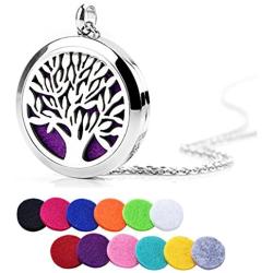 HooAMI Aromatherapy Essential Oil Diffuser Necklace - Stainless Steel Message Pendant Locket Jewelry,12 Refill Pads