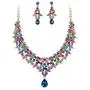 BriLove Womens Wedding Bridal Cluster Leaf Teardrop Statement Necklace Dangle Earrings Set BriLove Womens Wedding Bridal Cluster Leaf Teardrop Statement Necklace Dangle Earrings Set