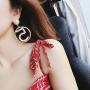 Women Jewelry Lucky Number Five Big Waves Circle Earrings with Pearl