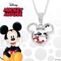 Disney Womens and Girls Jewelry Mickey or Minnie Mouse Sterling Silver Crystal Head Silhouette Shaker Pendant,18''
