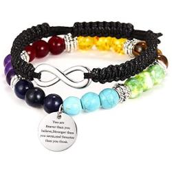 RINHOO 2pc Chakras Bracelet Reiki Healing Balancing Beads and Infinity Inspirational Cuff Bracelet