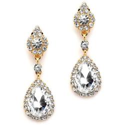 Mariell Gold Teardrop Austrian Crystal Dangle Chandelier Earrings for Bridal, Prom, Pageant & Weddings