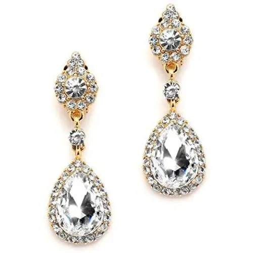 Mariell Gold Teardrop Austrian Crystal Dangle Chandelier Earrings for Bridal, Prom, Pageant & Weddings Mariell Gold Teardrop Austrian Crystal Dangle Chandelier Earrings for Bridal, Prom, Pageant & Weddings