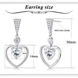 Kesaplan Double Heart Austria Crystal Drop Earrings 18K White Gold Eternal Love Heart Dangle Earrings for Women Birthday Anniversary Jewelry Gifts with Gift Box