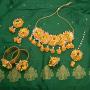 Zephyrr Flower Jewellery Set for Women and Girls: Haldi Baby Shower, Mehndi Godbharai Gota Patti Necklace Set With Maang/Tikka/Earrings/Bangles/Finger Ring, Haldi, Fashion Jewellery.