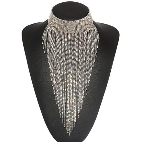 Bella Stunning Crystal Statement Necklace Tassel Collar for Party Banquet