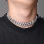 JINAO 20MM 6 Times 14k Gold Plated Cuban Link Chain Full Iced Out Bling Round Carre Baguette Cut CZ with Prong Setting Simulated Diamond Chain Choker Necklace for Men