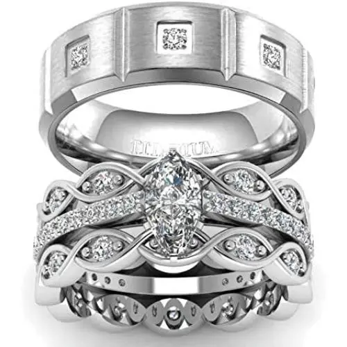 wedding ring set Two Rings His Hers Couples Matching Rings Womens 3pc White Gold Filled CZ Wedding Engagement Ring Bridal Sets Mens Titanium Wedding Band wedding ring set Two Rings His Hers Couples Matching Rings Womens 3pc White Gold Filled CZ Wedding Engagement Ring Bridal Sets Mens Titanium Wedding Band