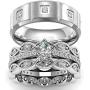 wedding ring set Two Rings His Hers Couples Matching Rings Womens 3pc White Gold Filled CZ Wedding Engagement Ring Bridal Sets Mens Titanium Wedding Band