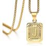 Hermah 26 Gold Plated Square Capital Initial Letter Charm Pendant Necklace for Men Women Box Steel Chain 22inch