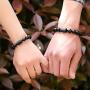SX Commerce Natural Obsidian Stone Bead Bracelet Couple Men 10mm and Women 8mm Dragon and Phoenix Totem Jewelry