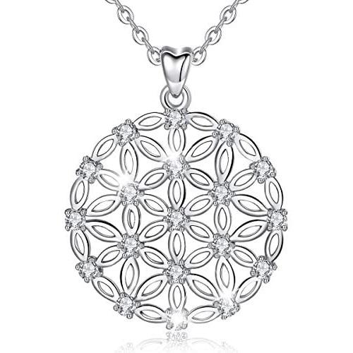 INFUSEU Sterling Silver Pendant Necklace for Women Girls, Dainty Cubic Zirconia Fine Jewelry Gift, 18 Inch Chain