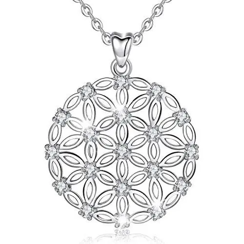 INFUSEU Sterling Silver Pendant Necklace for Women Girls, Dainty Cubic Zirconia Fine Jewelry Gift, 18 Inch Chain