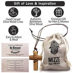 Solid Olive Wood Maltese Cross Pendant on 32'' Adjustable Leather Necklace for Men & Women - Bronze Brown or Black Leather Cord - Christian Spiritual Gift