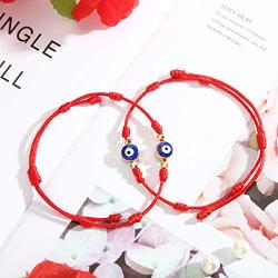 Hicarer 4 Pieces Evil Eye Necklace with Evil Eye Bracelet Set Evil Eye Necklace Chain Turkish Blue Eyes Amulet Pendant Necklace Amulet Lucky Bracelets with Card for Women Men