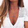 YienDoo Bohemian Silver Layered Tree of Life Rhinestone Necklace Chain Choker Dainty Disc Gemstone Pendant Charm Necklace Jewelry for Women and Girls