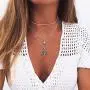 YienDoo Bohemian Silver Layered Tree of Life Rhinestone Necklace Chain Choker Dainty Disc Gemstone Pendant Charm Necklace Jewelry for Women and Girls