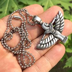 OhDeal4U Egyptian Jewelry ISIS Wife of Osiris Goddess of Life Magic Pagan Wicca Wiccan Witch Protection Amulet Pewter Mens Womens Girls Pendant Necklace Charm for Men Women Girls Silver Ball Chain