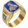 IFUAQZ Mens Stainless Steel Gold Plated Freemason Symbol Masonic Rings Blue G Lodge Master Mason Signet Biker Band