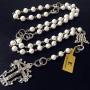 elegantmedical Handmade Pearls Bead Catholic Necklace Lasso Wedding Rosary Cross Crucifix