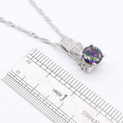 Aixili Rainbow Jewelry Sets for Women 925 Silver Stamped Necklace Pendant Hoop Earrings Ring Bridal Wedding Jewelry