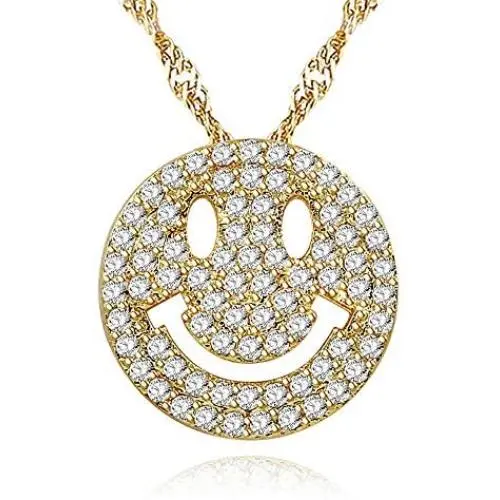 Uloveido Cute Emoji Smile Face Pendants Best Friend Necklace Gold Color Chain Jewelry Gifts Y322