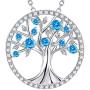 Sterling Silver Tree of Life Necklace March April Birthstone Aquamarine Simulated Diamond Necklace Wife Mom Birthday Gifts Emerald Peridot Garnet Simulated Diamond Amethyst Jewelry for Her