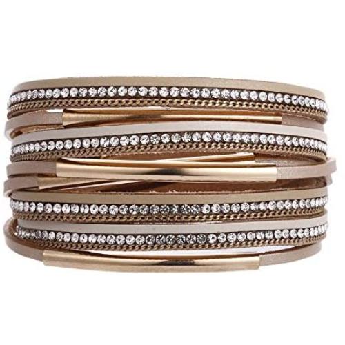 VONRU Leather Wrap Bracelet for Women - Charm Boho Multilayer Gorgeous Bracelets Wristbands - Casual Braided Handmade Magnetic Bracelet Cuff Bangle Gift for Monther