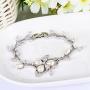 EVER FAITH Womens CZ Simulated Pearl Bridal Wedding Flower Leaf Filigree Stunning Tennis Bracelet