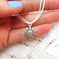 Jovono White Boho Necklace Sun Pendant Jewelry Chain for Women and Girls (Silver)
