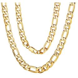 ChainsPro Mens NK 3:1 Figaro Chain Necklace-4/5/6/7.5/8/9/12/13MM Width, 18K Gold Plated/316L Stainless Steel/Black, 18-30'' (Send Gift Box)