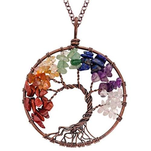 Luvalti Tree of Life - Gemstone Chakra Jewelry Colorful Bronze Chain Necklace