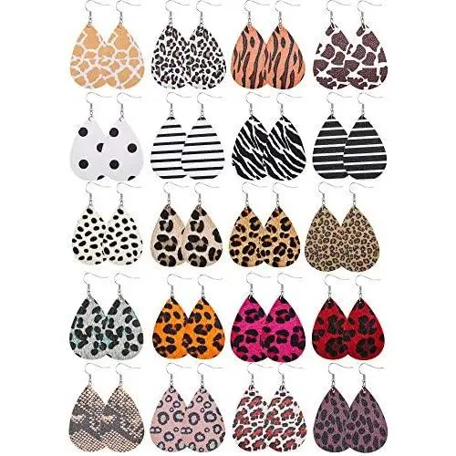20 Pieces Petal Leather Earrings Leopard Print Earrings Teardrop Dangle Earrings 20 Pieces Petal Leather Earrings Leopard Print Earrings Teardrop Dangle Earrings