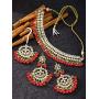Aheli Faux Kundan Beaded Necklace Earrings Maang Tikka Indian Bollywood Ethnic Jewelry Set for Women