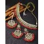 Aheli Faux Kundan Beaded Necklace Earrings Maang Tikka Indian Bollywood Ethnic Jewelry Set for Women