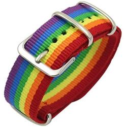 Nanafast Rainbow Bracelet Nylon Watch Band 18mm 20mm 22mm LGBT Pride Bracelet Adjustable Wristband for Men Women