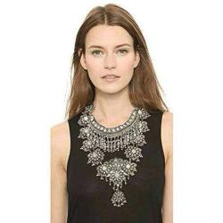 Zhenhui Statement Necklace for Women - Fashion Silver Long Bohemian Indian Jewelry Oxidized Chunky Necklace for Women Big Bib Ethnic Costume Jewelry (1)