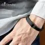 555Jewelry Stainless Steel Plate Braided Leather Lock Clasp Bangle Cuff Bracelet