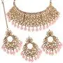 I Jewels 18k Gold Plated Indian Bollywood Wedding Faux Beads Choker Jewelry Set with Maang Tikka for Women