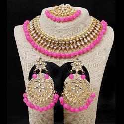 SANARA Indian Bollywood Traditional Pink Kundan and Pearl Made Bridal Designer Jewelry Choker Necklace Set for Women & Girl Jewelry