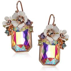 Betsey Johnson Flower Rectangle Stone Drop Earrings