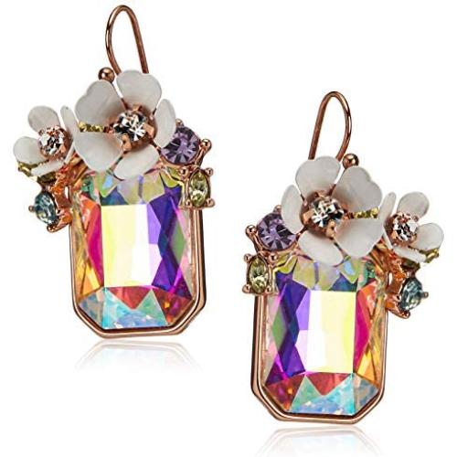 Betsey Johnson Flower Rectangle Stone Drop Earrings