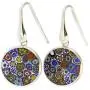 Millefiori Glass Round Dangle Earrings''Multicolor'' Flower - Silver - Murano Glass Fashion Earrings For Women