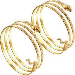 2 Pack Metal Snake Armband Swirl Snake Spiral Upper Arm Cuff Armlet Bangle Bracelet Egyptian Costume Accessory for Women Gold