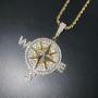 Moca Jewelry Iced Out Compass Personality Style Pendant 18K Gold Plated Chain Bling CZ Simulated Diamond Hip Hop Necklace for Men Women