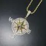 Moca Jewelry Iced Out Compass Personality Style Pendant 18K Gold Plated Chain Bling CZ Simulated Diamond Hip Hop Necklace for Men Women