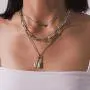 Salircon Layered Necklace Lock Key Pendant Punk Long Chain Statement Choker for Women Men Teen Girls