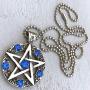 OhDeal4U Wicca Jewelry Celtic Pentagram Pentacle Star Blue Crystal Gem Wiccan Pagan Witch Magic Healing Protection Amulet Pewter Mens Womens Pendant Necklace Charm for Men Women Silver Ball Chain